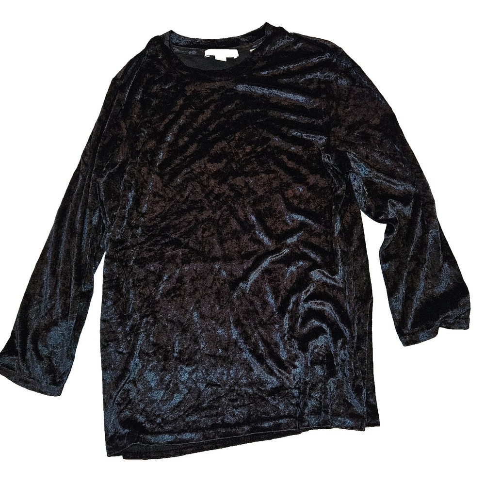 Vince Velvet Top Womens Medium Black Long Sleeve‎ Crew Neck Casual Blouse